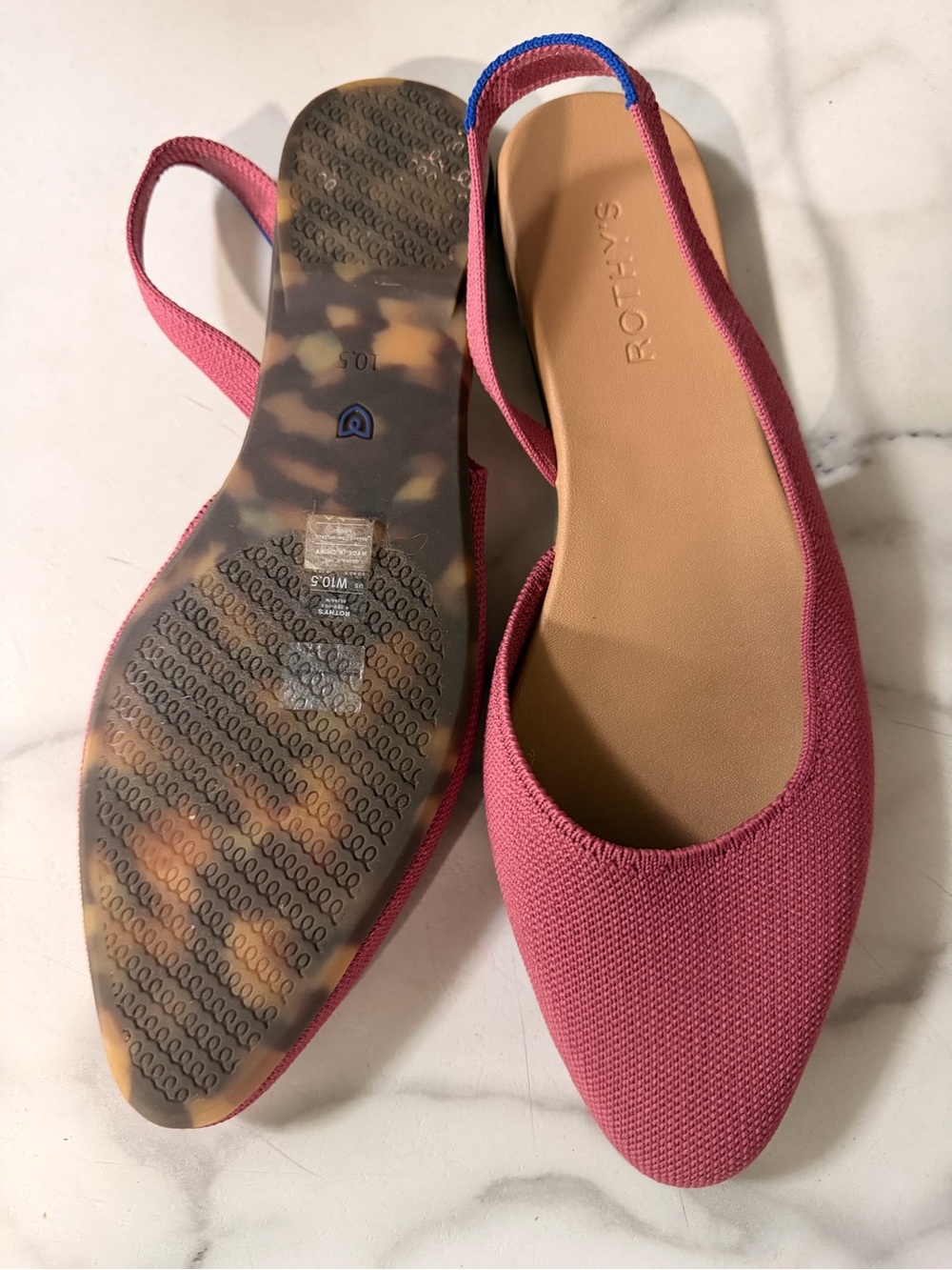 Rothy's Rose Pink Slingback Flats with Blue Trim - Picture 2 of 2